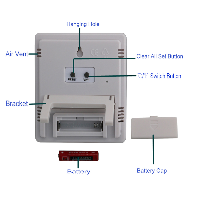 Home Office Ô tô Nhiệt độ Độ ẩm Hiển thị thời gian và Đồng hồ tích hợp với màn hình LCD lớn Nhiệt kế đo độ ẩm