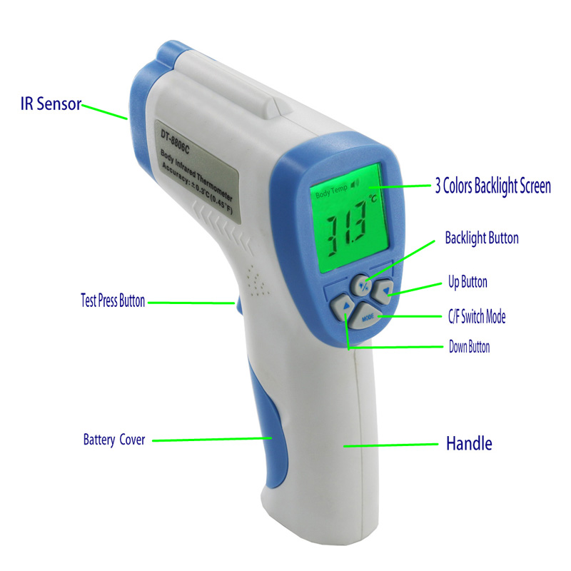 Nhiệt kế hồng ngoại có thể đo từ 32C đến 43Celsius cho trẻ em và người lớn